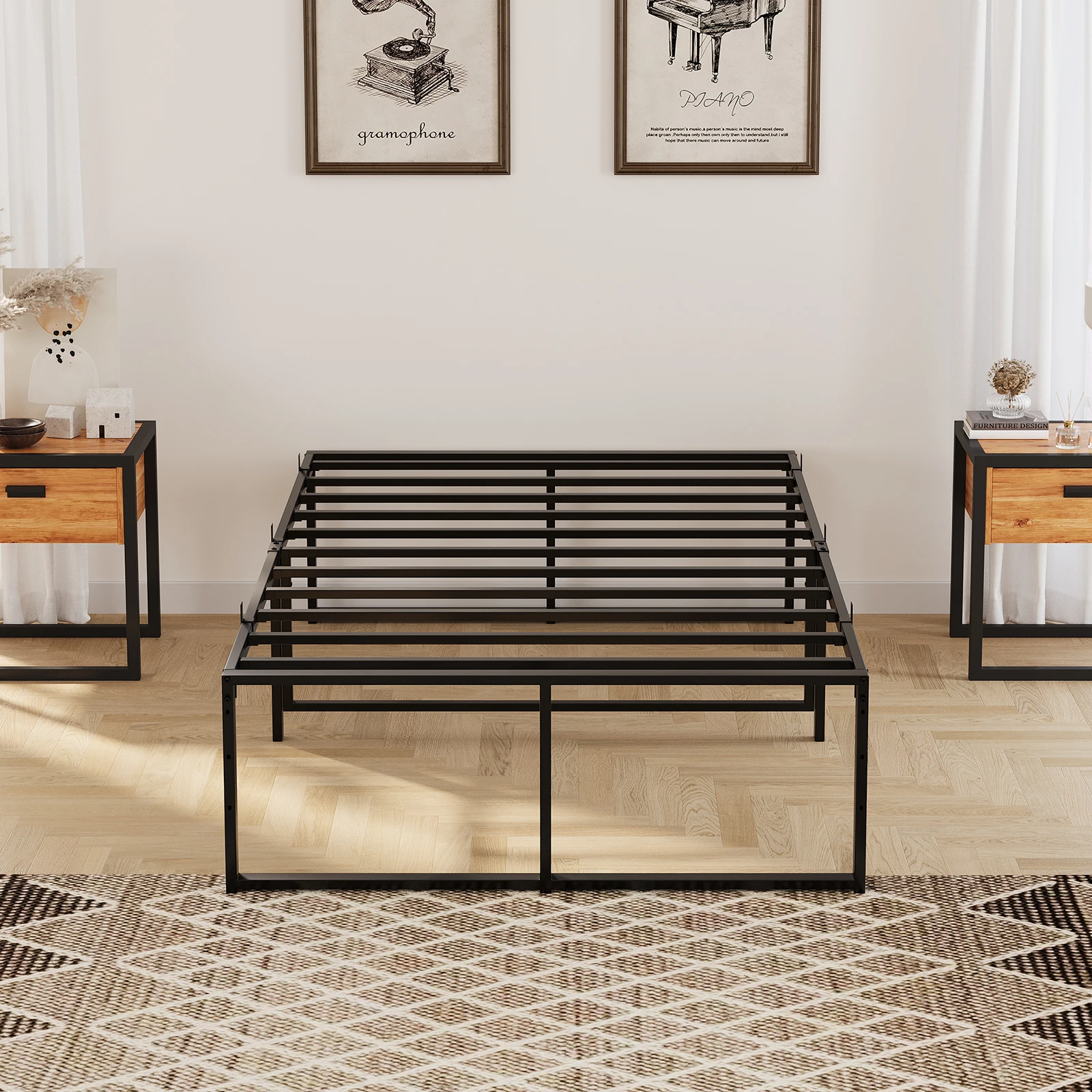 

Twin Metal Platform Bed Frame with Sturdy Steel Bed Slats,Mattress Foundation No Box Spring Needed Large Storage Space