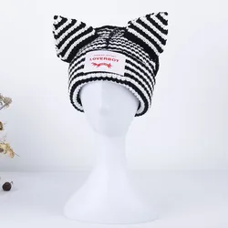 Gorro de lana de zorro para mujer, gorro de punto de ganchillo para disfraz, regalo de Navidad, Hip-hop, novedad de 2023