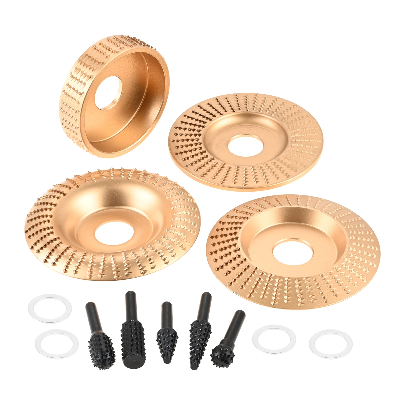 13Pcs Angle Grinder Polishing Brush Set 4pcs Wood Carving Disc Set+5pcs Rotary Burr Rasp Set 4“ or 4 1/2” Angle Grinder