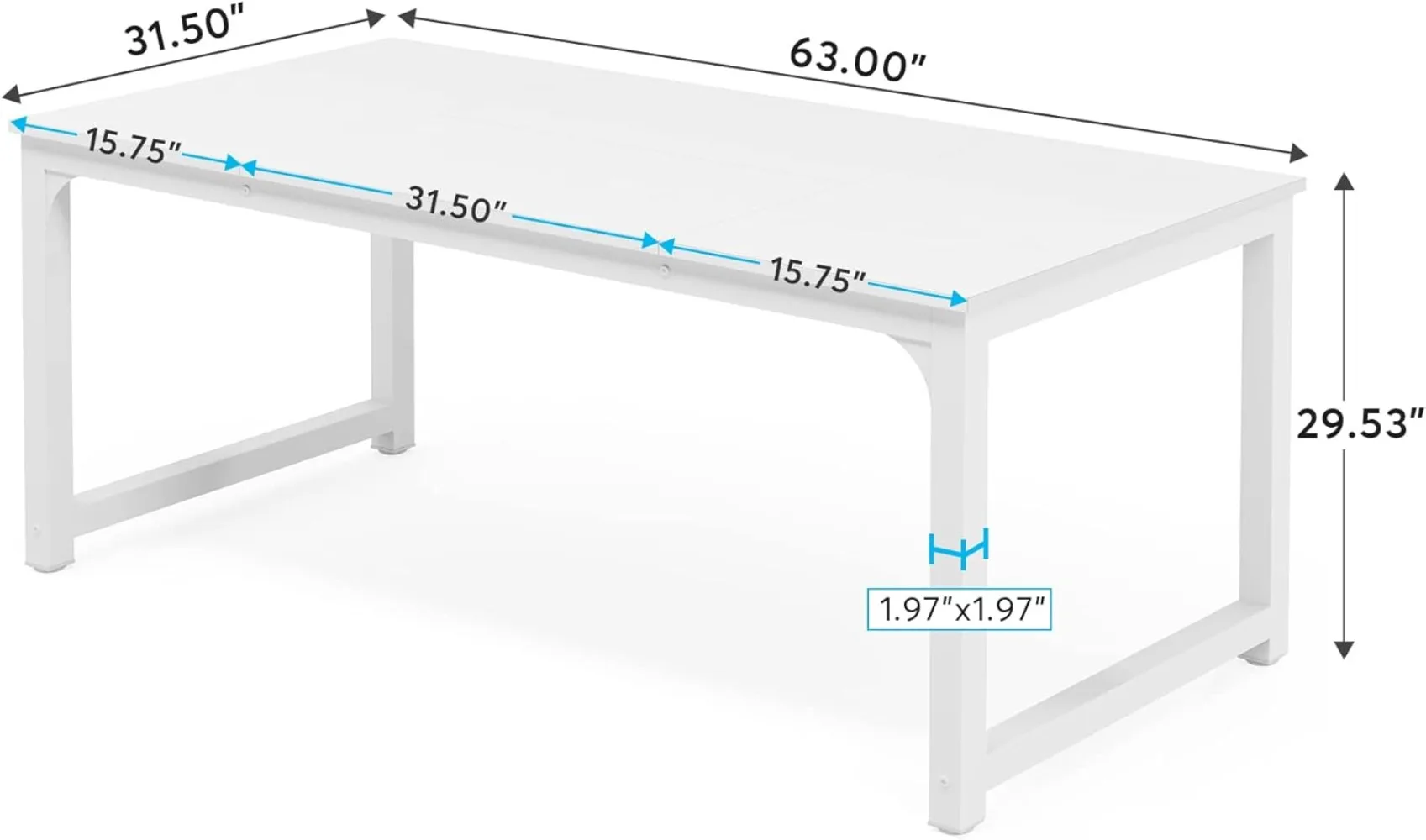 63 X 31.5 Inch Large Executive Office Desk Computer Table Study Writing Desk Workstation for Home Office, Spliced Desktop, White