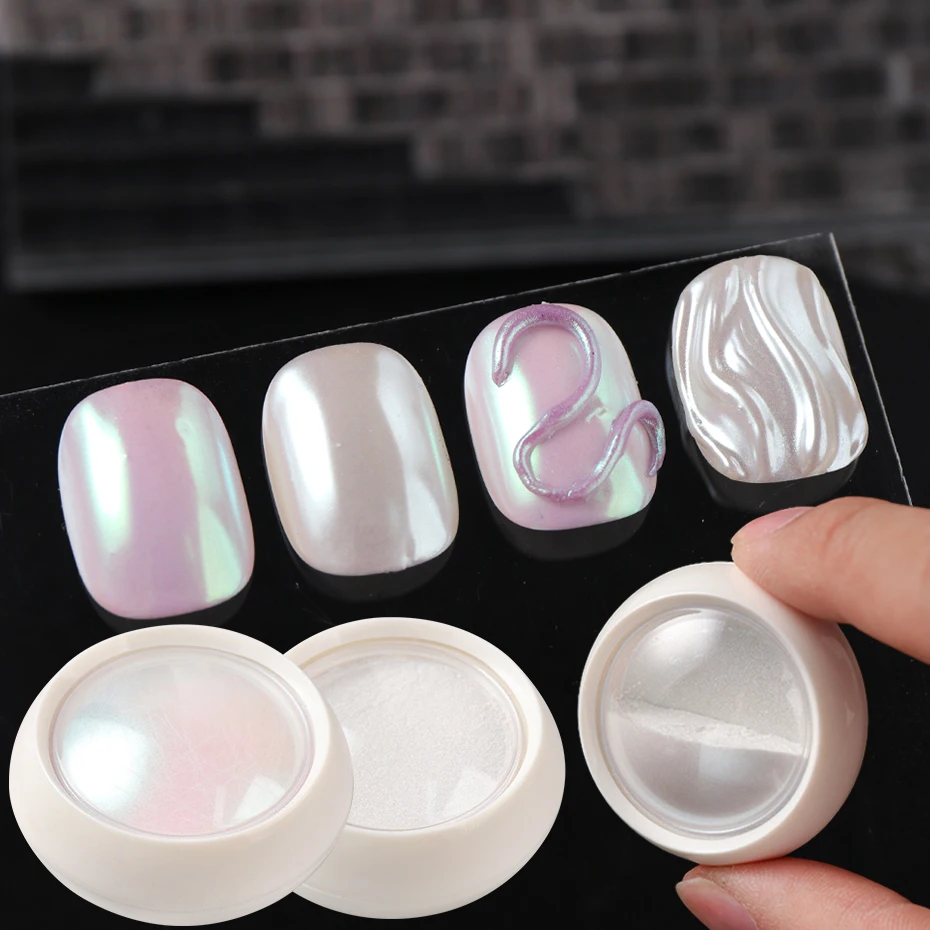 Aurora Pearl White Chrome nagelpoeder spiegeleffect maanlicht wit wrijven poeder - Aurora Dust met 2 oogschaduwsticks