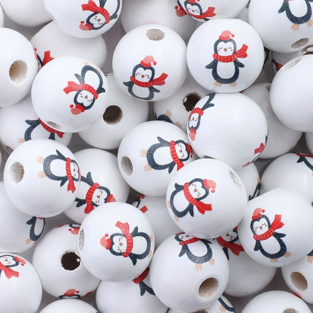 Assorted Printed Christmas Wooden Beads