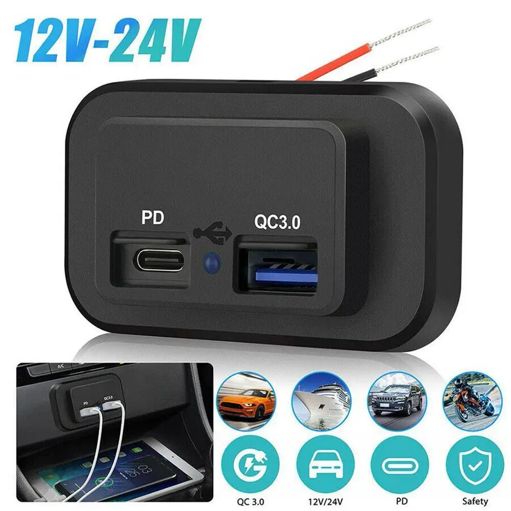 

Car Charger DC5V/3.1A Dual USB Ports Charger Socket With Blue LED Indicator For 12V Car Boat Motorhome QC3.0