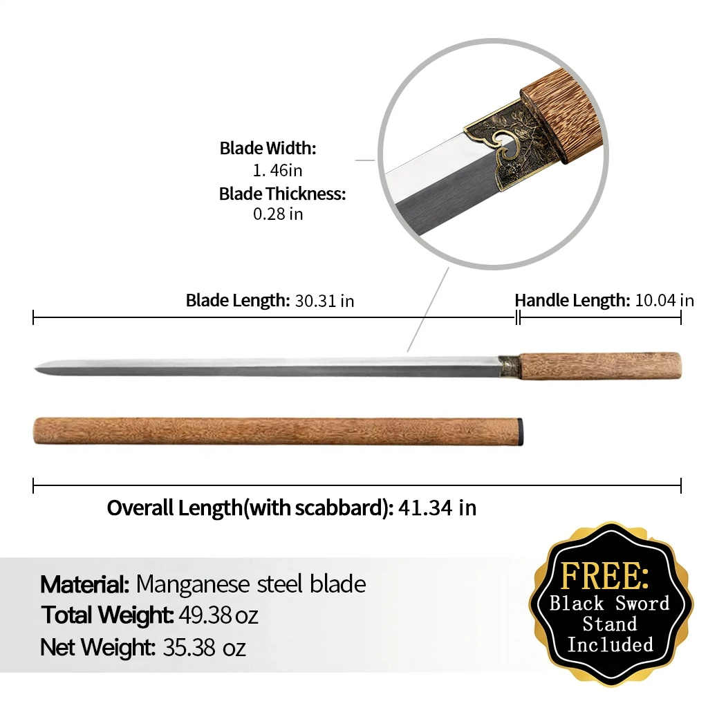 Traditional Chinese Tang sworrd with premium rosewood full cover scabbard manganese steel blade Craftsmanship Decorative sworrd