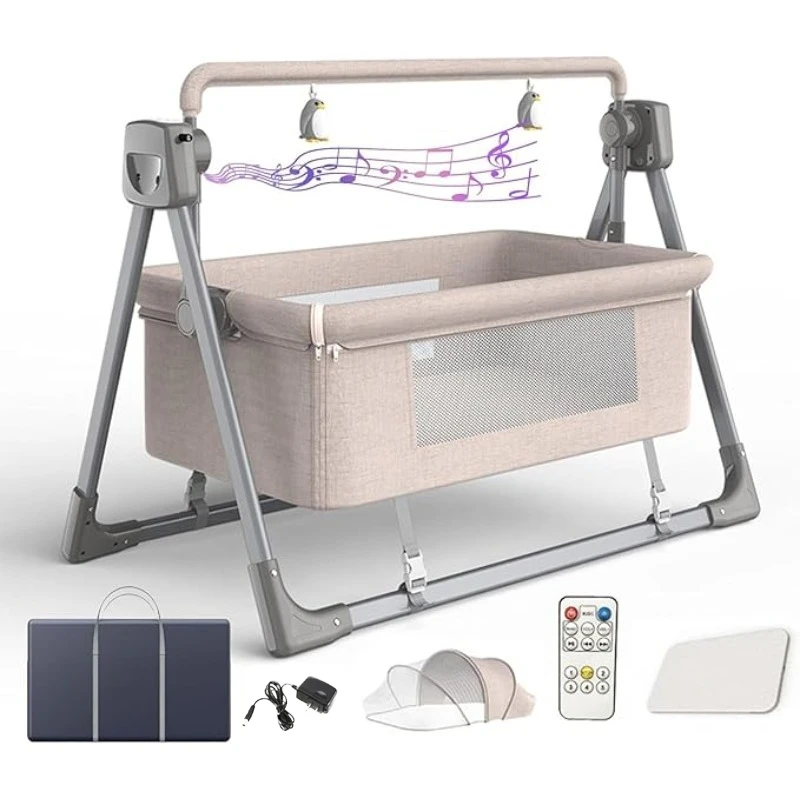 Rocking Bassinet for Baby Automatic Bedside Crib Electric Cradle Foldable Bedside Sleeper for Babies Infant Auto Rocking Crib