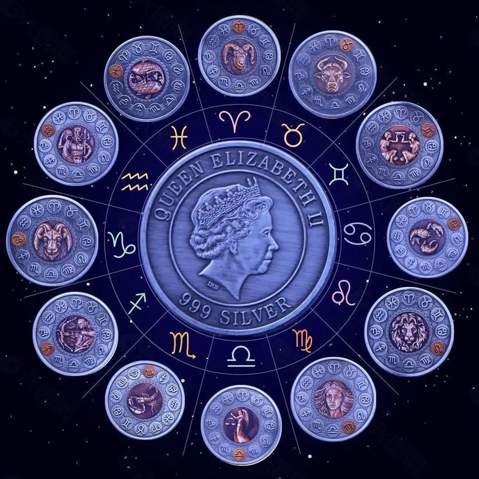 12PCS Twelve Constellation Zodiac Gold plated Commemorative Coins Euro Astrology Lucky Love Souvenir Valentine's Gifts