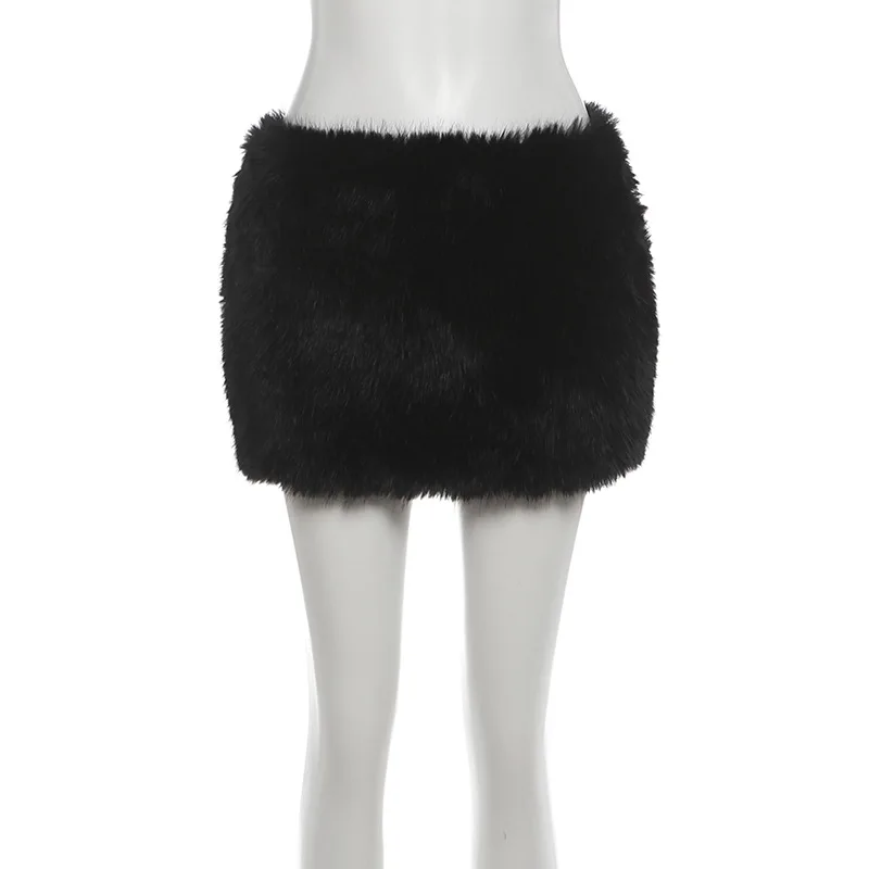 Women Sexy 2 Piece Set Lace Patchwork See Through Mesh Strapless Backless Tank Tops + Furry Bodycon Mini Skirts Clubwear Suits