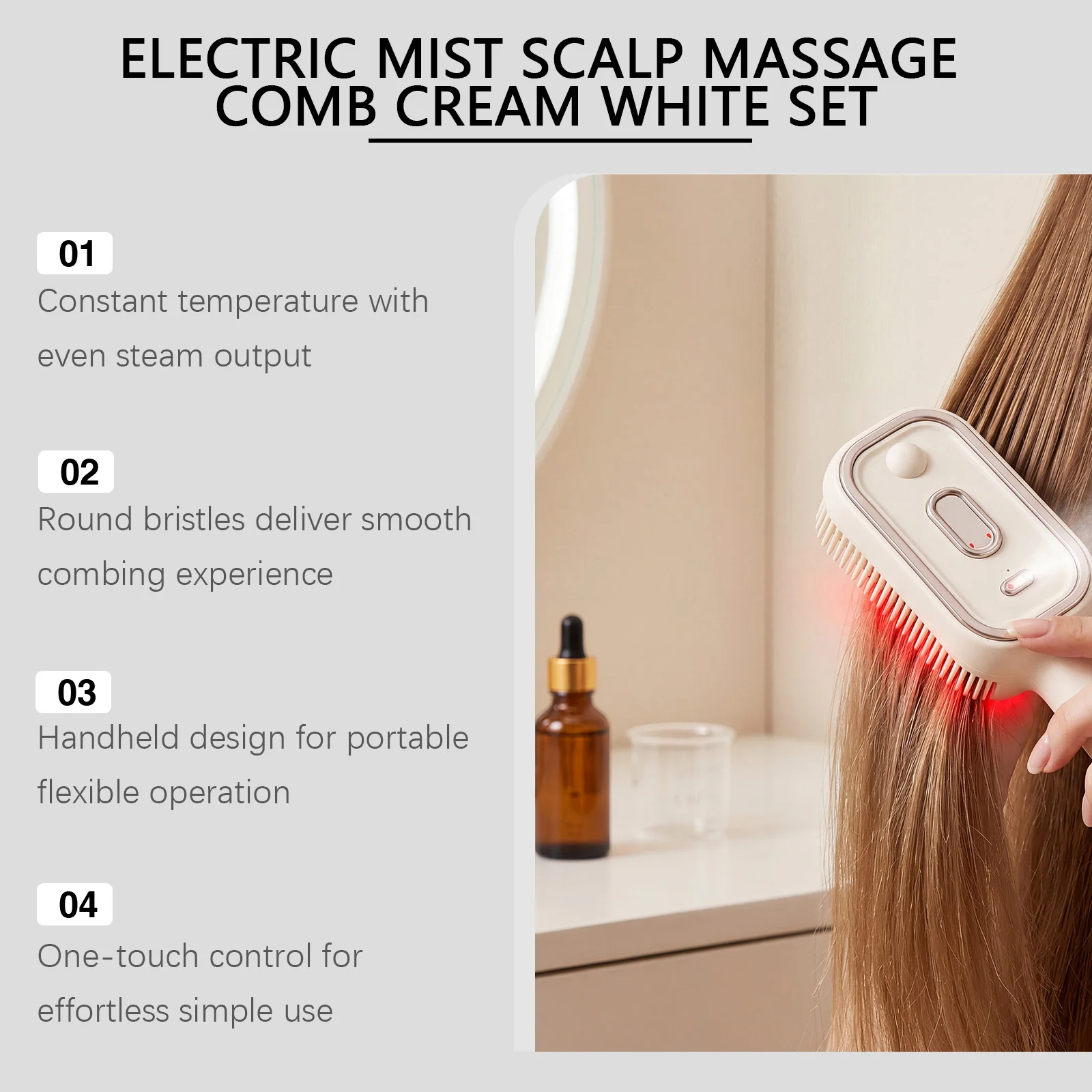 Electric Spray Air Cushions Massage Comb Set With Hair Essence Red Light Scalp Care Steam Hair Brush Frizz Control Rechargeable