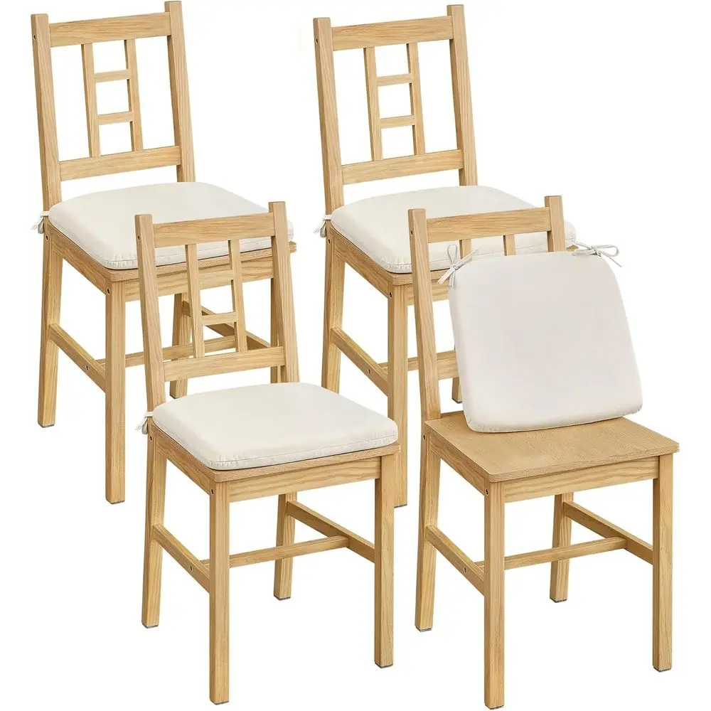 مجموعة من 4 كراسي لتناول الطعام الخشبية مع وسائد، تصميم خلفي منحني، تدعم ما يصل إلى 264 رطل، لمسة نهائية من خشب البلوط #1