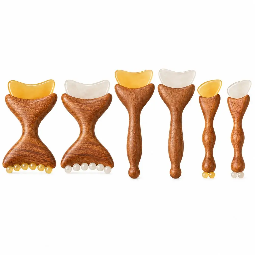 Wooden Handle Facial Massage Tool Smooth Rounded Edges Self Care Gift Gua Sha Board Ergonomic Grip Face Scraping Tool