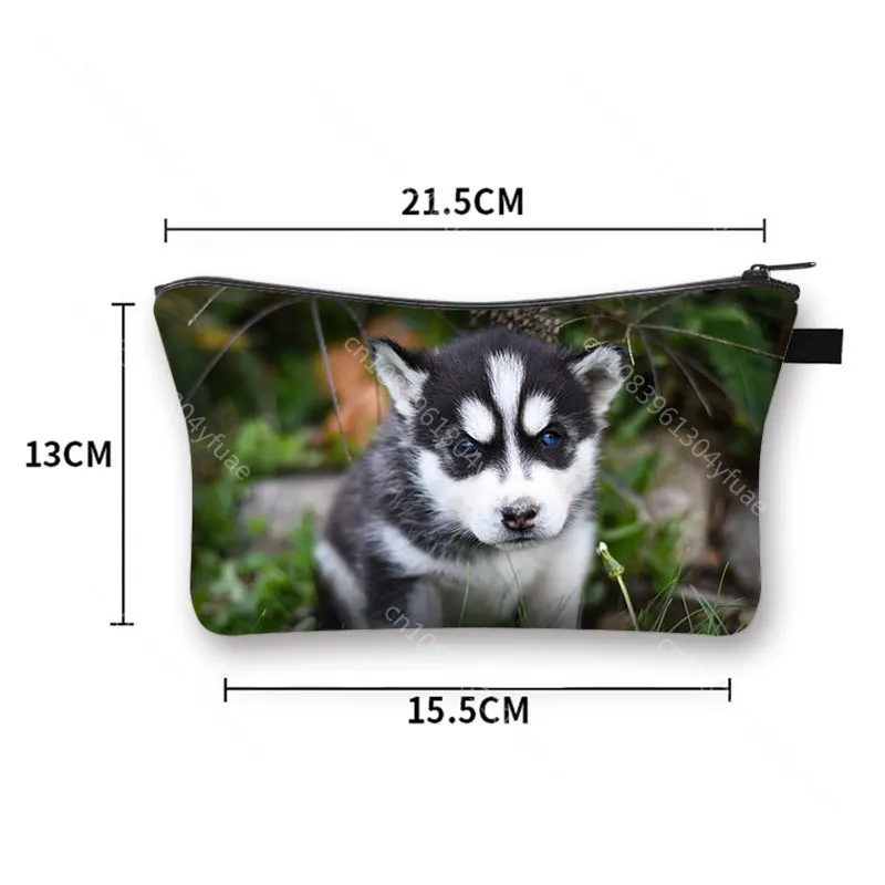 Cute Husky Dog Causal Cosmetic Bags Women Makeup Bag Heat Transfer Organizer Storage Bag Girls Mini Handbag