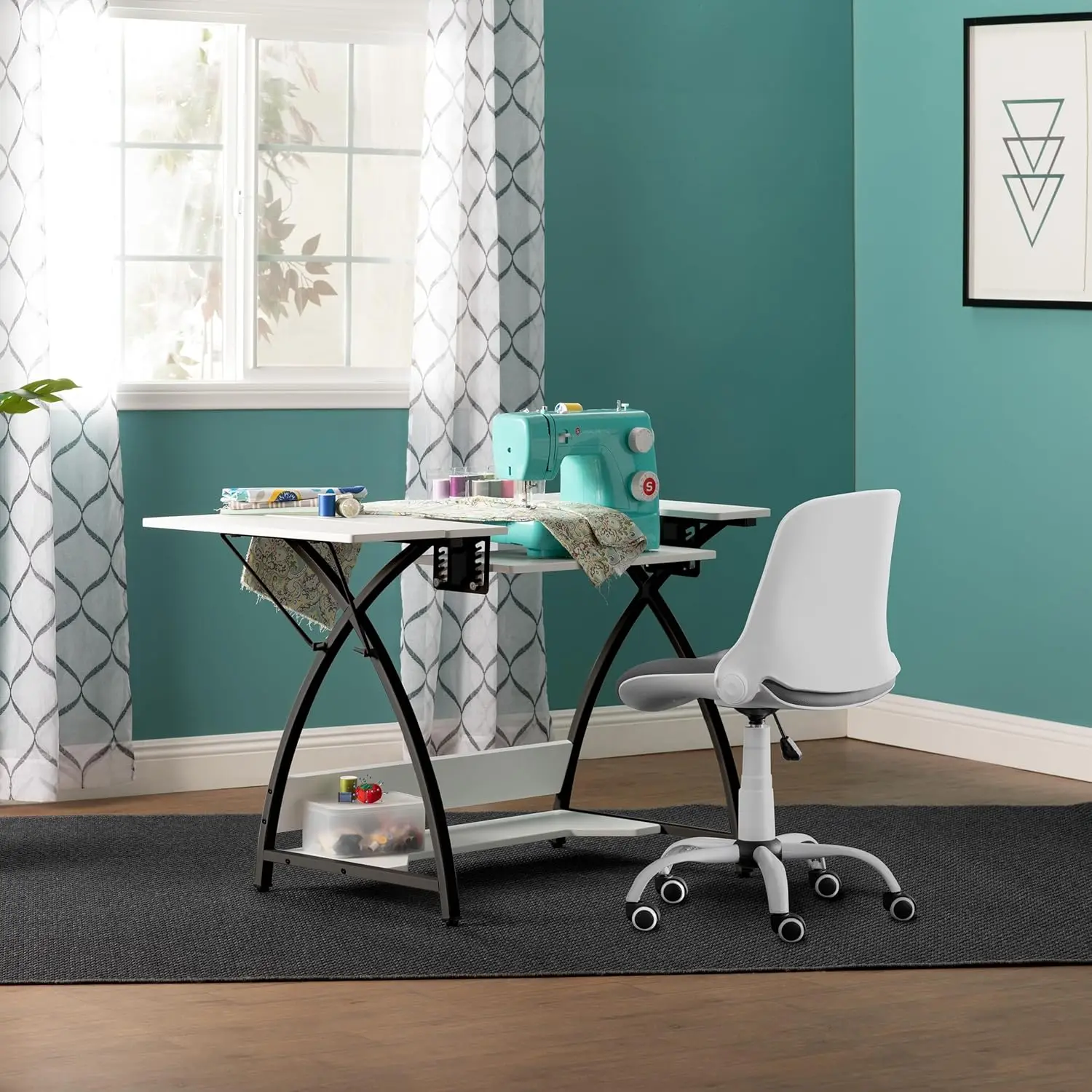 Comet Plus Hobby and Sewing Table with Side and Lower Shelf - Can Also Be Used as Computer Desk