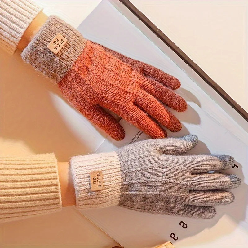 Rimiut Thick Plush Knitted Gloves for Women Touch Screen Compatible Warm Autumn Winter Fashion for Riding Skiing  Activities