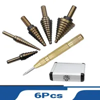 6Pcs Step Drill Bit Sets HSS Multiple Hole Cobalt Titanium Conical Carbide Drill Perforator Hole Cutter Tool With Aluminum Case