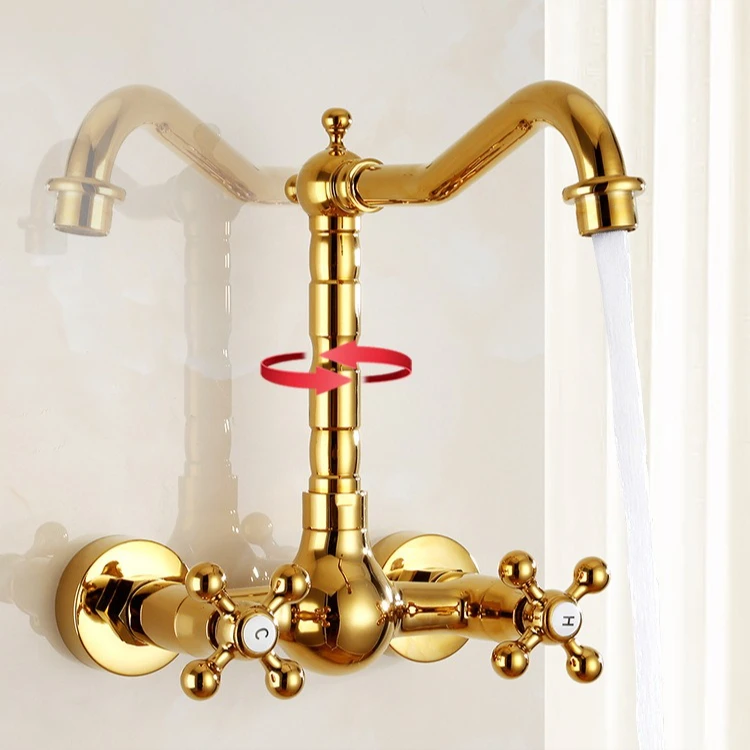 

Смеситель с двумя отверстиями и двумя рычагами, поворотный, для горячей/холодной воды, ретро-стиль, латунный, для раковины, для ванной и кухни