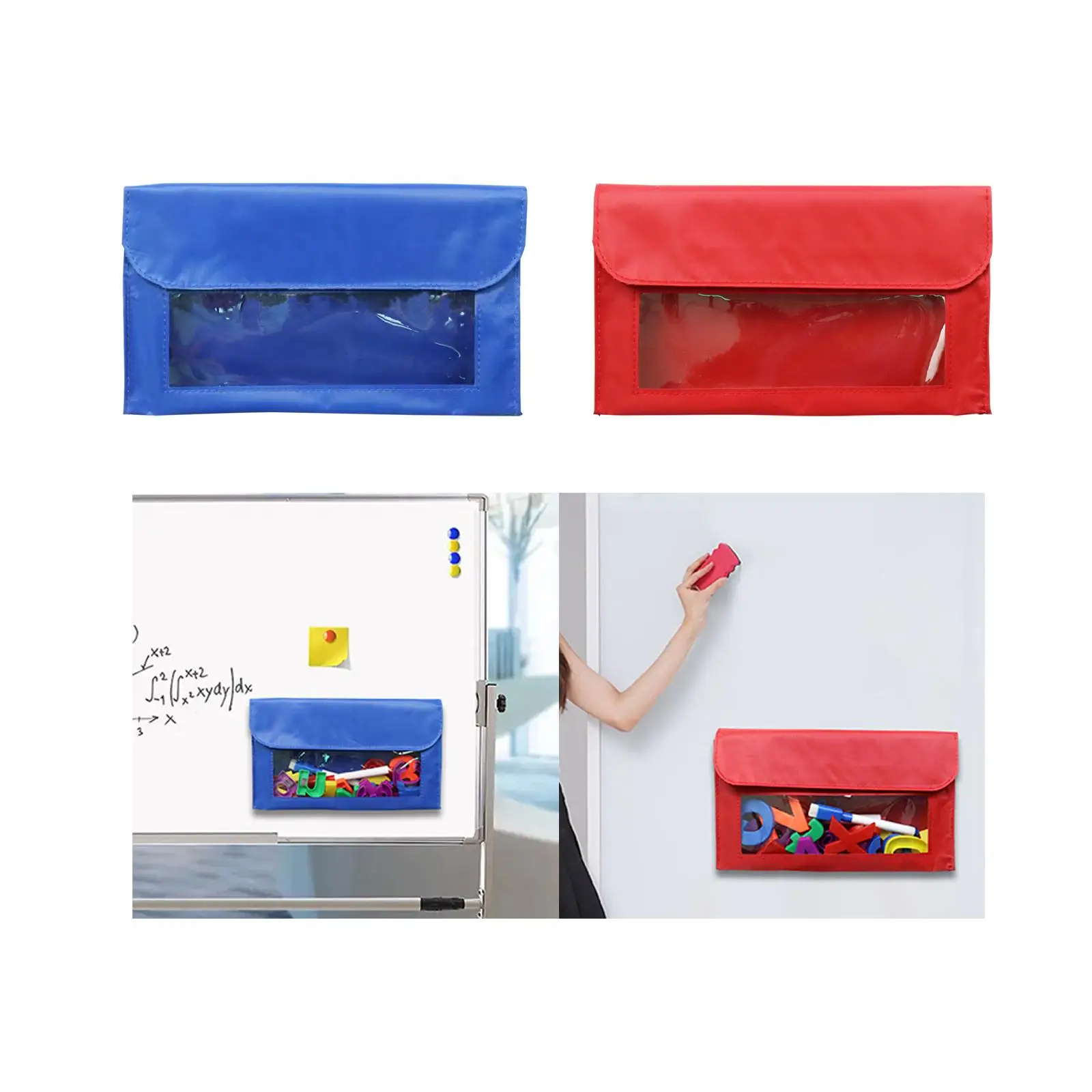 Magnetic Storage Pocket Durable Clear View Window Polyester Multipurpose Classroom Storage Pouch for School Office Fridge Home