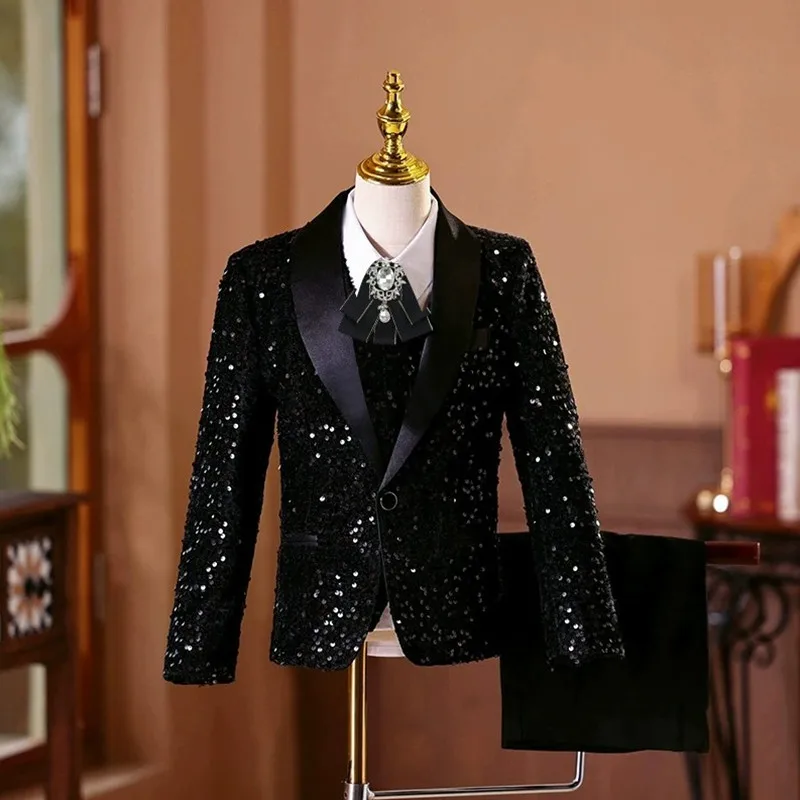 5-teiliges Kinderanzug-Set für Jungen, neue Herbst- und Wintermode, Pailletten-Blazer für Jungen, für Klavierauftritte, A4981 – Detail 4
