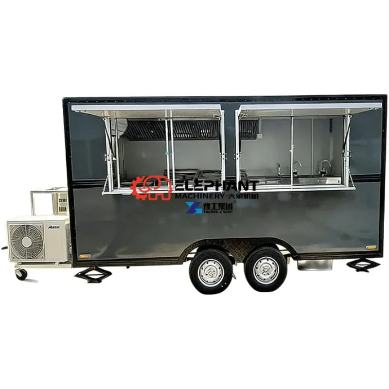 Mobile Food Truck Trailer with Built-in Ventilation & Sink - Commercial Catering Cart for Food Business (Dual-Service Window)