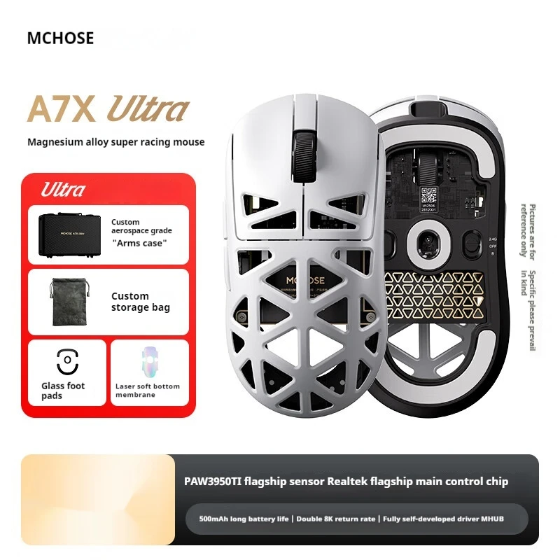 

MCHOSE A7X Ultra Magnesium Alloy Wireless Mouse E-sports Hollow 2.4G Wired Bluetooth 3-mode Connection PAW3950