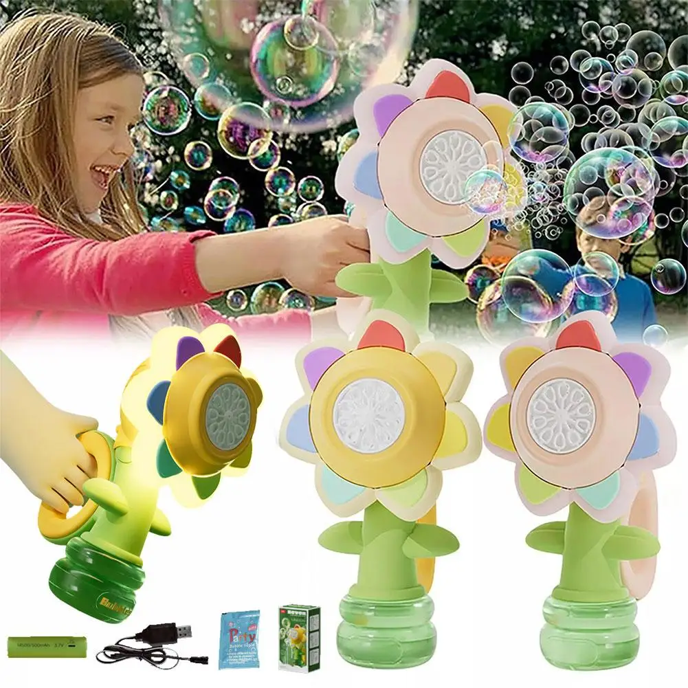 Elétrico automático girassol balançando cabeça brinquedo para crianças, ajuste de luz, dançando um chave bolha maker, brinquedo ao ar livre, t4k1