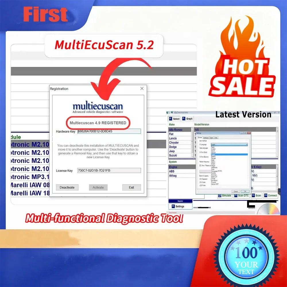 

Newest for Multiecuscan V5.2 Registered Unlimited Keygen for F-iat Scanner Multi Ecu Scan Work for ELM327 OBDII Diagnostic Tool