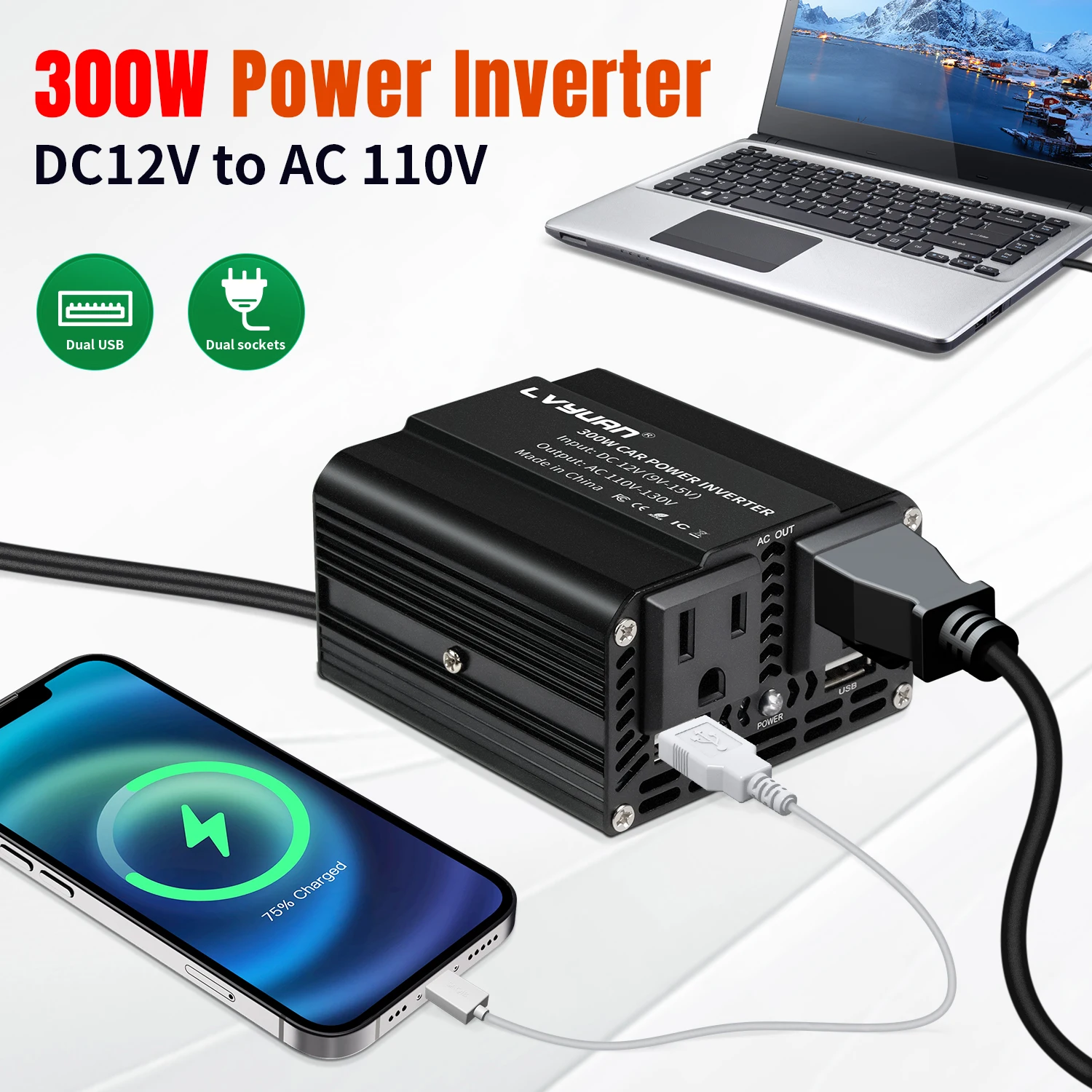 500 واط/300 واط سيارة العاكس DC12V AC110V تحويل الطاقة عاكس صغير محمول مع USB 5 فولت 3.1A الناتج مقبس الولايات المتحدة
