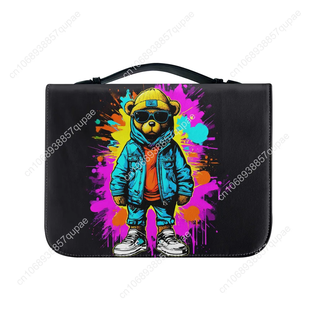 Kawaii Graffiti Bear Bible Bags Christian Gifts Personalized Cover Bible Pack Waterproof Leather Bag Pockets Package Case