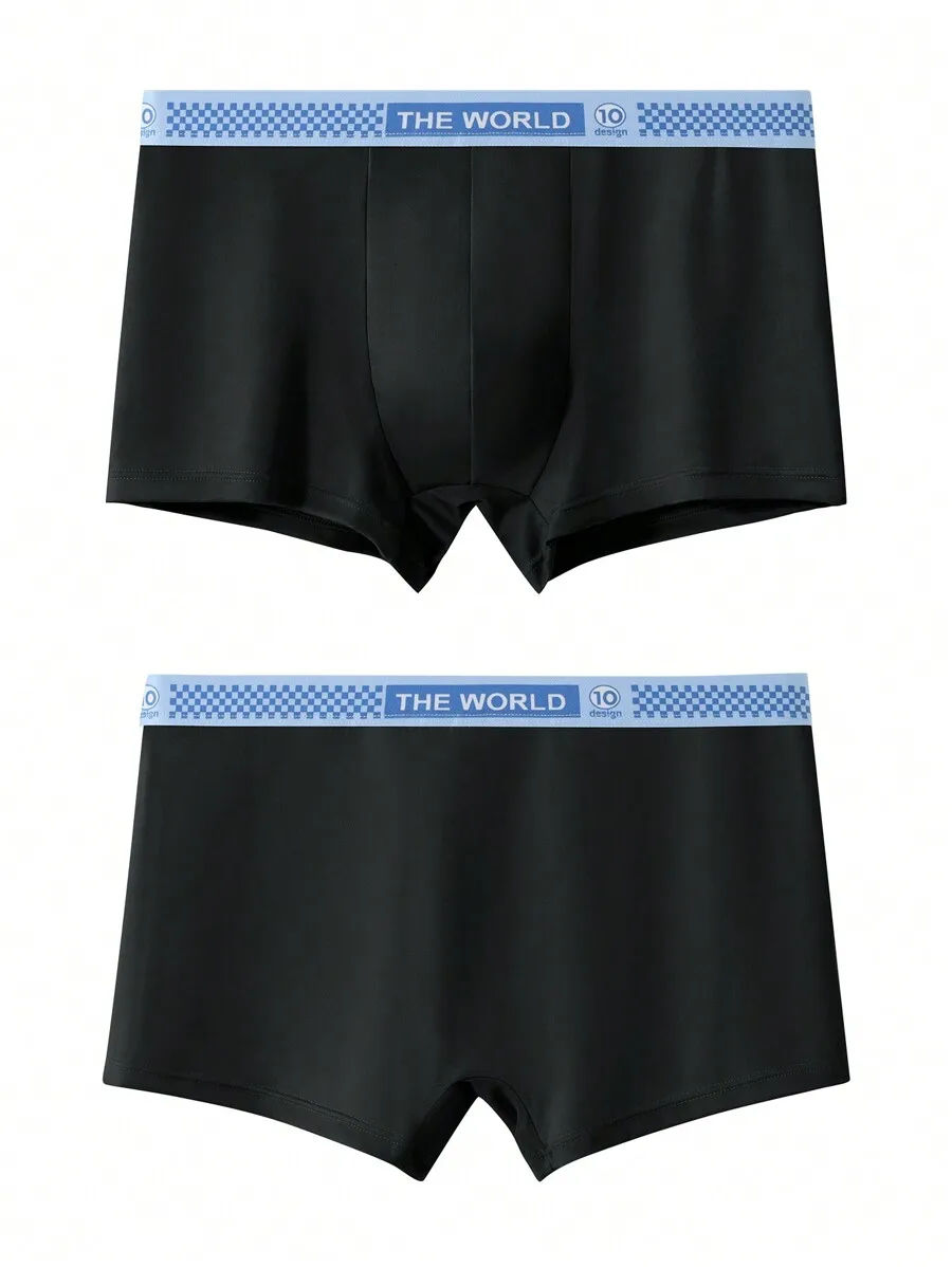 

Mens Solid Black Boxer Briefs With Printed Waistband