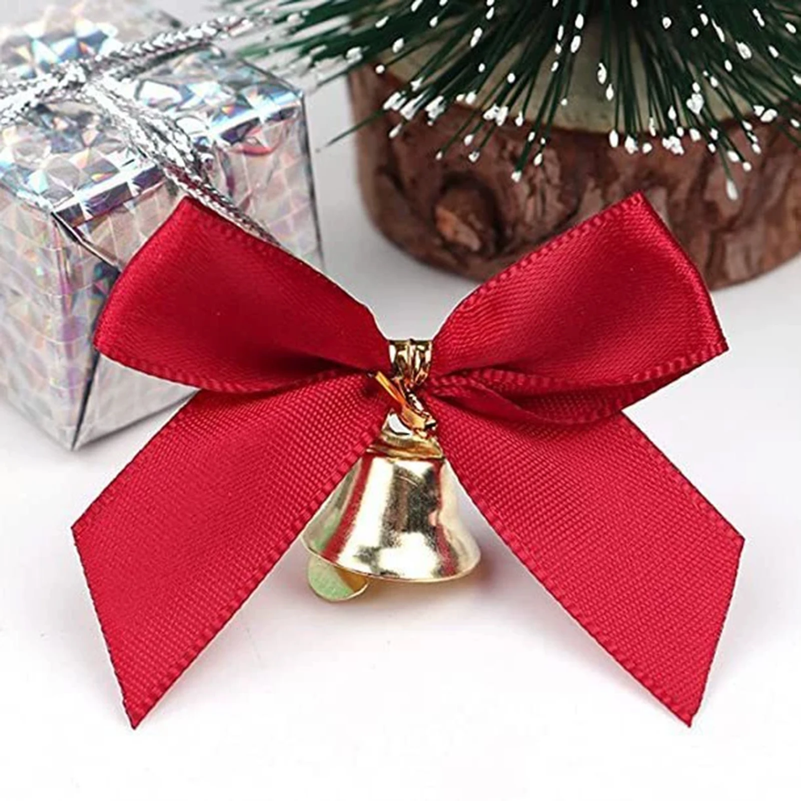 

50pcs Christmas Decor Bow With Bell 4x6cm Bow Ribbon For Xmas Tree Gift Box Thanksgiving Day Party Decoration Home Decor Props