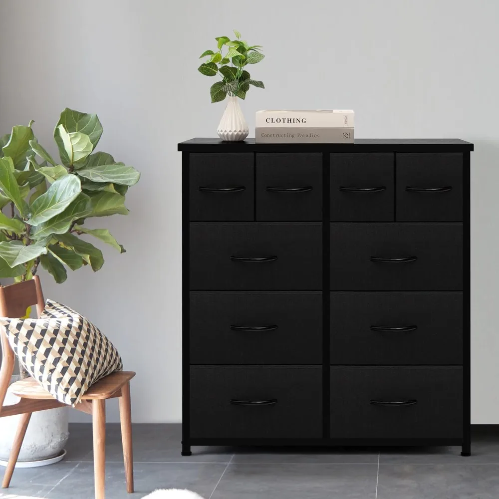 Concept 10 Drawer Organizers Bedroom Dresser Chest of Drawers Wide Fabric Storage and Organization Matte Black Freight Free Home