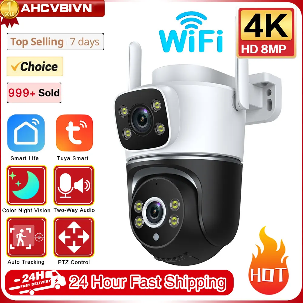 

8MP PTZ Wifi Outdoor Dual Lens Dual Screen IP Camera AI Tracking Security Protection CCTV Surveillance Camera Tuya Smart Life