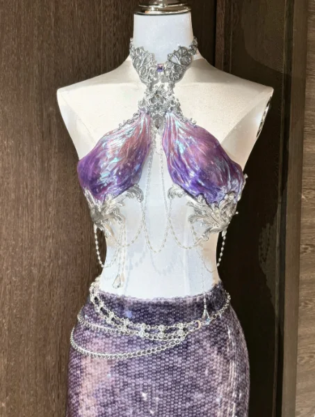 ZIWU Design Mermaid Outfit Original Design Bra Elf Cosplay Costume Princess Party Dress (with Waist Chain, Skirt Not Included) view 5