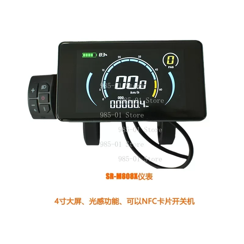 24V to 72V Voltage NFC Power On Off Light Sensor System 808 Display Speed Odometer Battery Gauge 4 inch LCD Meter for E Bike