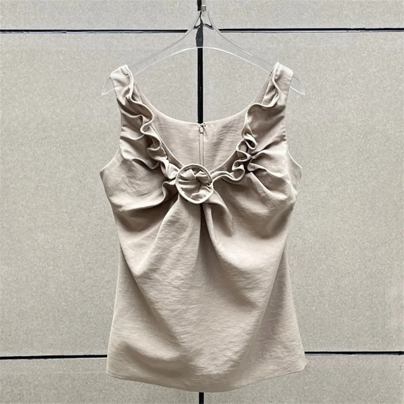 women's tanks New 3D floral decoration V-neck sleeveless top for summer 2026 Sexy backless women's tight corset y2k tanks top
