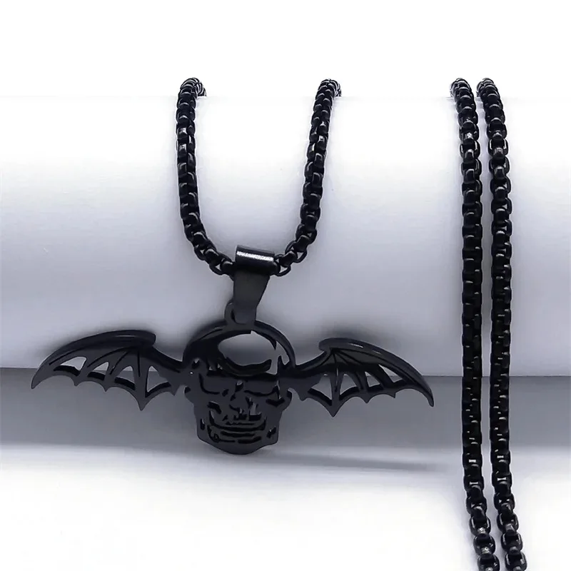 2024 New fashion Halloween Gothic vampire Bat skull wings stainless steel necklace for men and women titanium steel jewelry