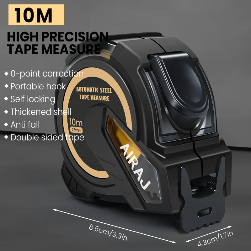 AIRAJ 3M tot 10M Metrisch en imperiaal systeem Zelfsluitend meetlint, Hoge precisie richtliniaal meetinstrument Handgereedschap
