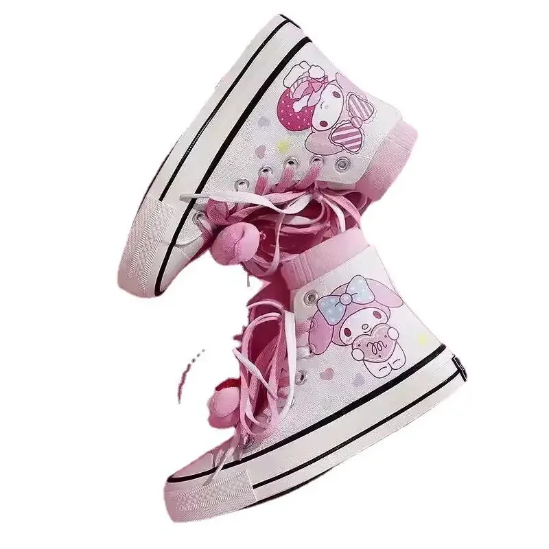 Cosplay Anime hello kitty Canvas Cute Cartoon Adult Sneaker Shoes Students Ligh-top Women's White Casual Walking Shoes