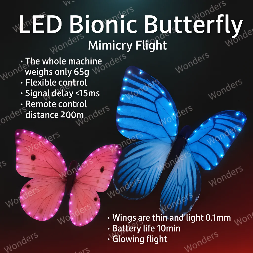 LED Glowing Bionic Butterfly Remote Control Aircraft Simulating Butterfly Flight Ornithopter Customizable for Wedding Concert