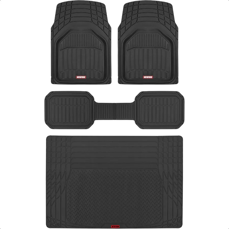 FlexTough Defender Floor Mats for Cars and TrunkShield Trunk Mat Set NextGen Deep Dish Heavy Duty Car All Weather Rubber Set Au