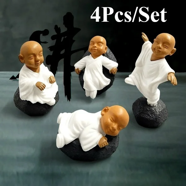 4Pcs Chinese Buddhist Monks Miniature Bonsai Garden Furniture Resin Craft Figurine Fairy Garden Decoration