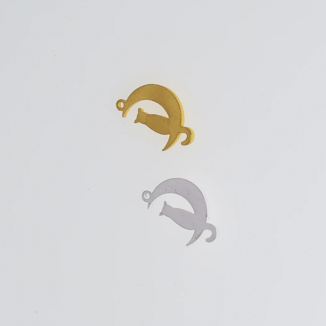 5PCS DIY Stainless Steel Crescent Moon Cat Necklace Minimal Charm Pendant Chokers Space Moon Kitty Cats
