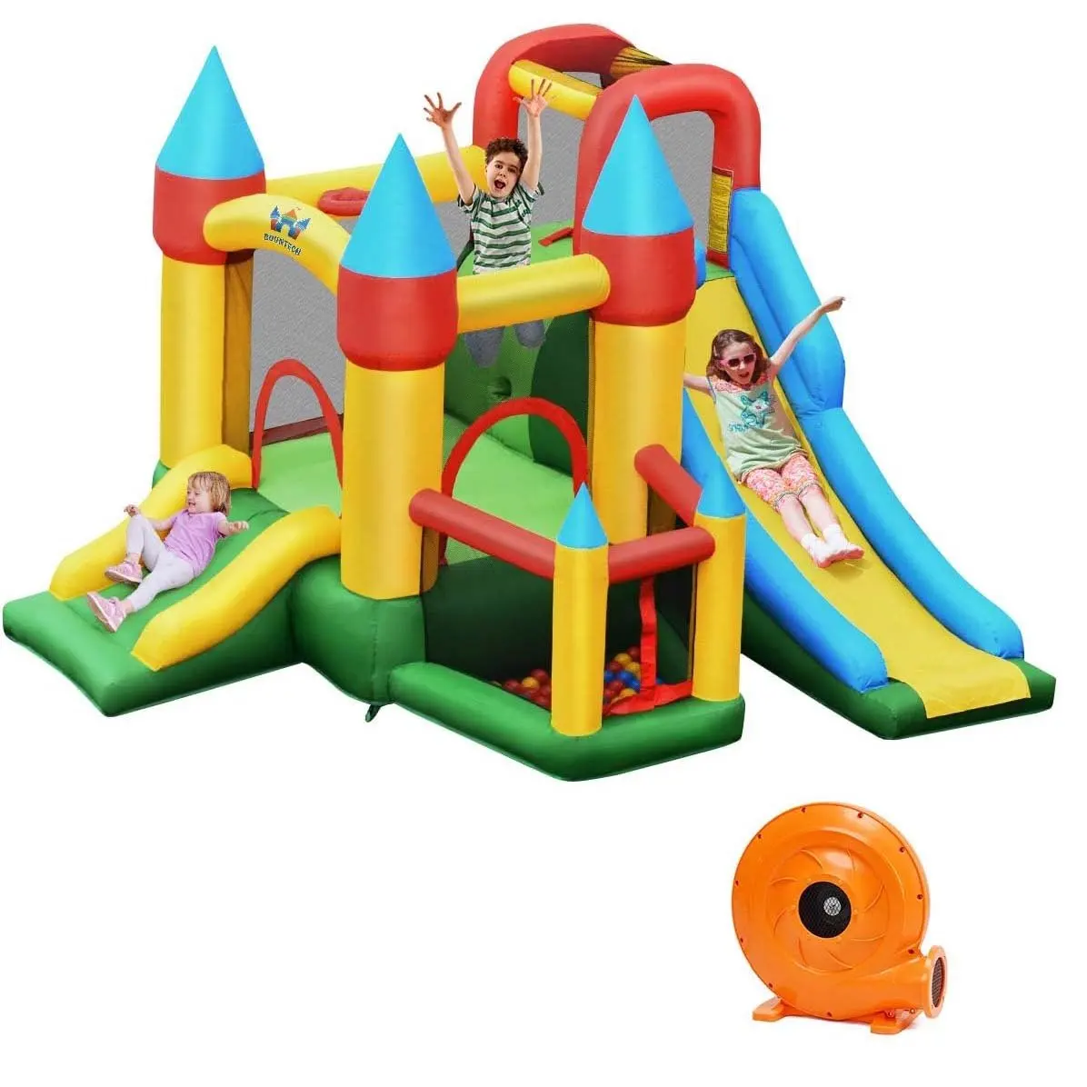 Opblaasbaar Springkasteel Met 610 W Luchtblazer 2 Glijbanen Springkasteel Uitsmijter Kasteel, 330X300X210 Cm - afbeelding 1