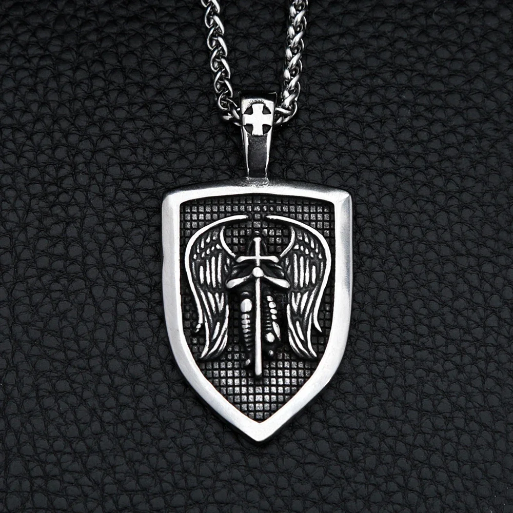 Fashion Punk 316L Stainless Steel Archangel Necklace For Men Vintage St Michael Pendant Belief Amulet Jewelry Gift Dropshipping