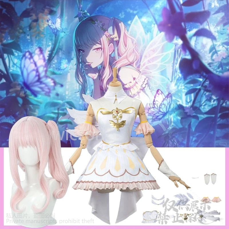 

Anime Game Project Sekai Cosplay Akiyama Mizuki New Idol Stage*WILLLOW/Flower Angel Lolita Dress Butterfly Wigs Girls Customized