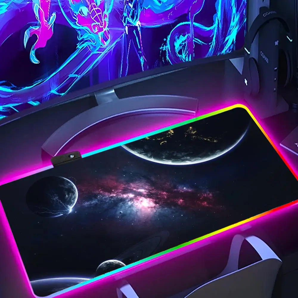 Universe Mouse Pad besar RGB Mouse Pad XXL LED Mouse Mat Jepang mousepad bantalan meja Keyboard tikar meja karpet dengan Backlit