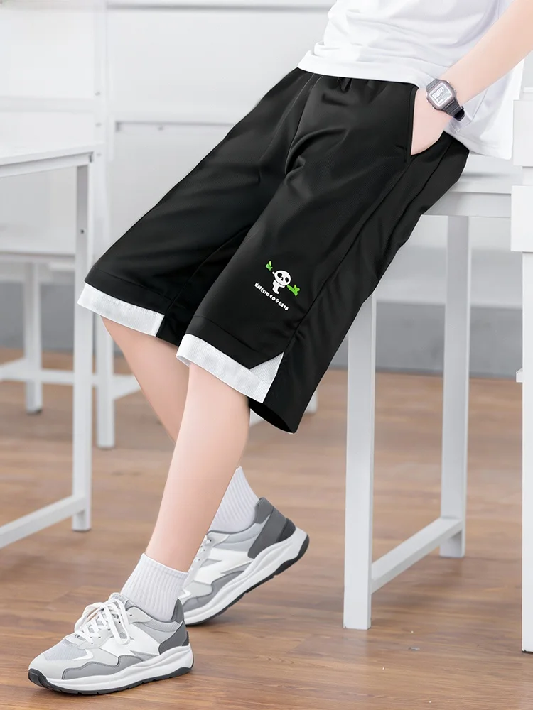 

Ice Silk Casual Pants for Men Summer Youth Qui Dry Middle High School Students Trend Loose Sports Pants Straight Leg Elasti...