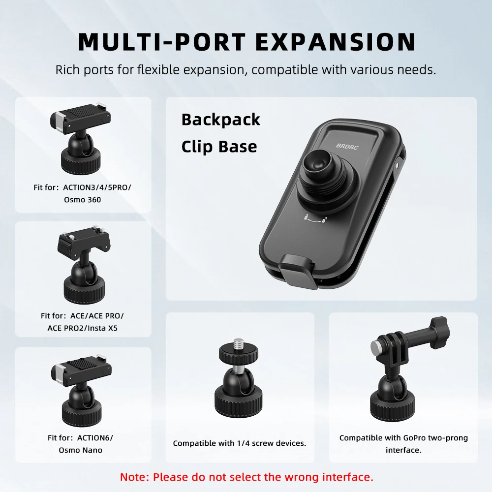 BRDRC Backpack Mount for DJI Action 6/5 Pro/4 Camera Accessories 360° Rotation Magnetic Backpack Clip Quick-Release Adapter view 2