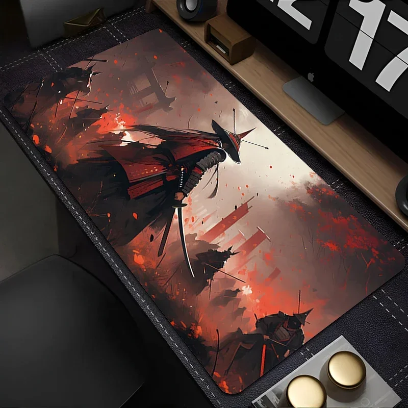 Japan Samurai Mouse Pad Computer Red Moon Gaming Extended Desk Mat Laptop Gamer Keyboard 90x40 non-slip washable rubber Mousepad