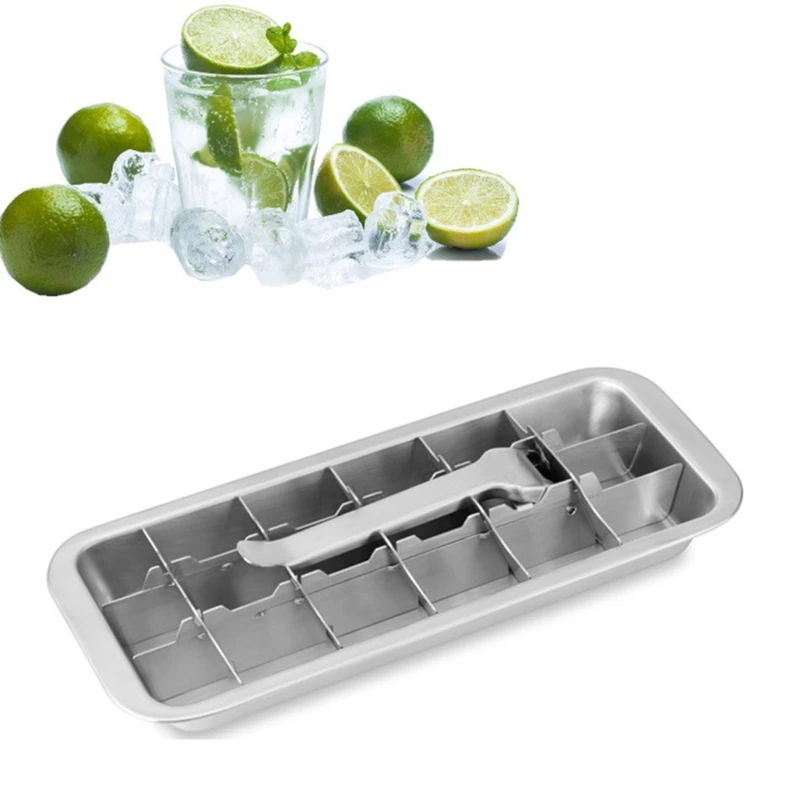 Lever-Style Ice Tray 2 in 1 Silver Stainless Steel Homemade Ice Making Mold Ice Cracker Ice Box High Quality