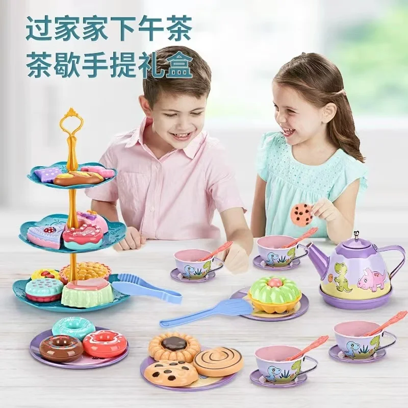 Dinosaur Children's Play House Toys Pretend Play Afternoon Tea Plastic Unicorn Cup Dessert Cake Toy Set Birthday Gift For Girl